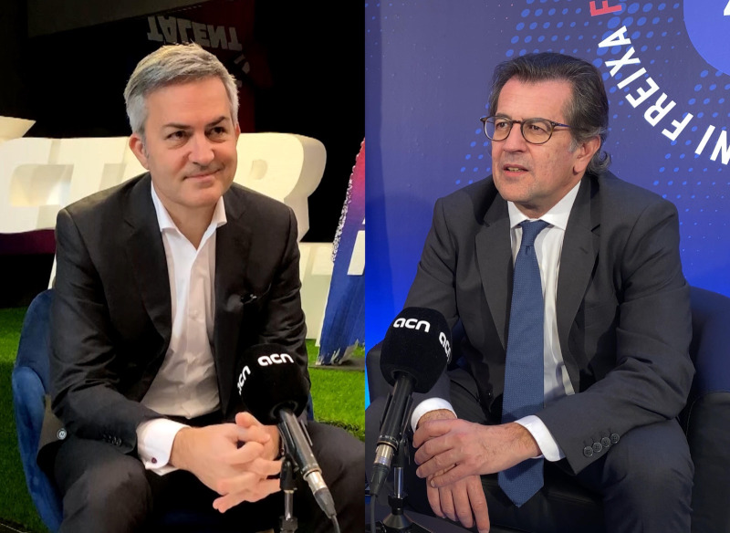 Image of two FC Barcelona presidential candidates Víctor Font and Toni Freixa, interviewed by Catalan News (by Cillian Shields/Cristina Tomàs White)